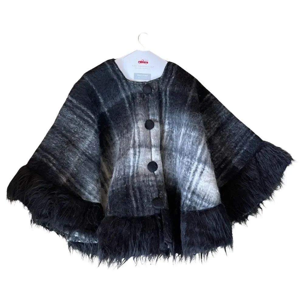 The Farmhouse Rachel Ashwell Mohair Plaid Holiday Tree Skirt Blk Gray 52” NWT